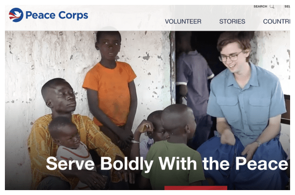 This is a screenshot of the main website for the Peace Corps