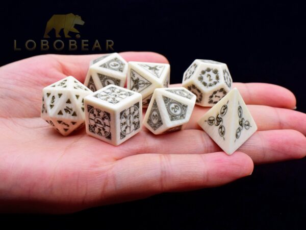 Viking Medieval Bone Dice-DnD D and D Dice Set-Dungeons & Dragons Dice-Engraving Gemstone Dice Set-Stone Polyhedral Dice Set-Christmas Gift