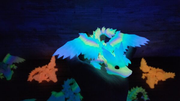 GlowMagic Crystal Wing Baby Dragon -  Glow in the Dark - Optional Colored Eyes - Lots of Beautiful Colors - 3d Printed Sensory Toy