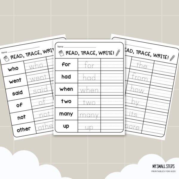 120 Printable Sight Words, Kindergarten Sight Word Worksheets, Preschool Activity Pages, 1st Grade Handwriting and Spelling Activities