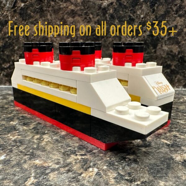 DCL Inspired Ship made of new LEGO? Bricks - Fish Extender (FE) gift w/ bag. Customize with your ship name, mouse ear keyring, and NavCard?!