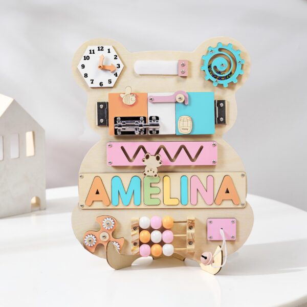 Custom Baby Busy Board, Kids Wooden Name Puzzle, Personalized Baby Gift, Development Busy Board, Personalized Montessori educational BB007