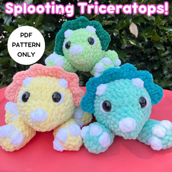 Crochet Splooting Triceratops Pattern PDF Digital Download Amigurumi Stuffed Animal Crochet Plushie Pattern