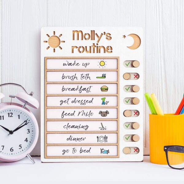 Customized Wooden Toddler Routine Chart, Visual Schedule for Kids, Daily Routine chart, Chore Chart for Kids, Homeschool Schedule, PR01